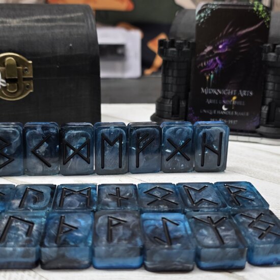 Niflheim Elder Futhark Rune Set With Black Wooden Chest.