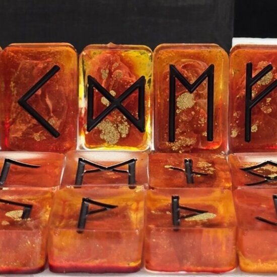 Gold Pheonix Elder Futhark Rune Set  With Black Wooden Chest