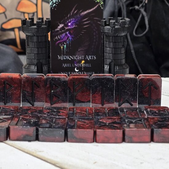 Black Widow Marble Elder Futhark Rune Set